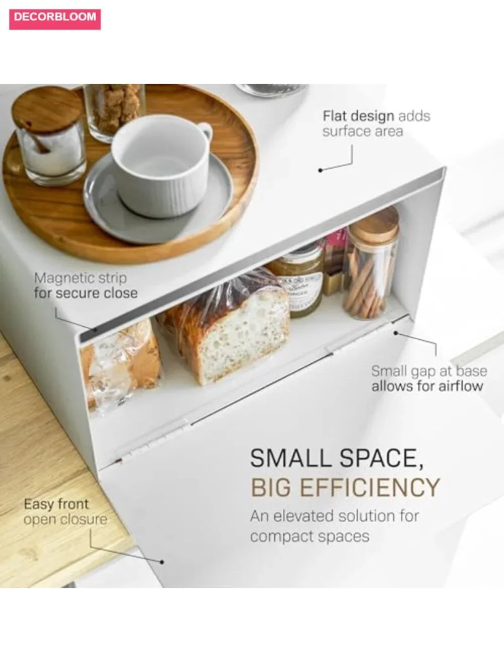 Modern Bread Box Steel + Wood Countertop Storage White